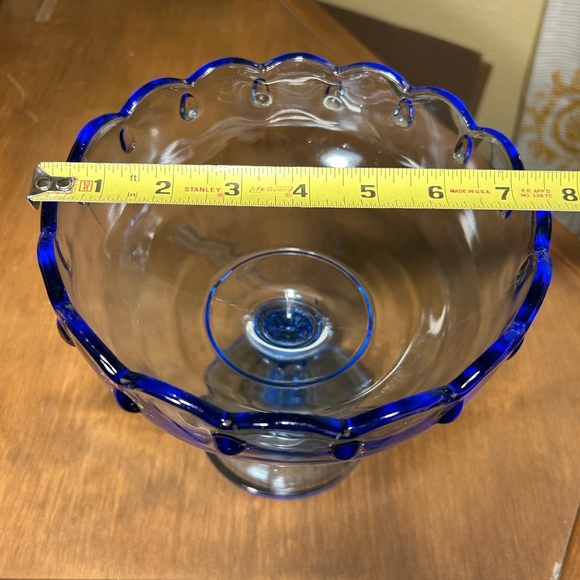 Vintage Indiana Glass Ice Blue Clear Glass Pedestal Fruit Bowl Compote - Picture 7 of 7